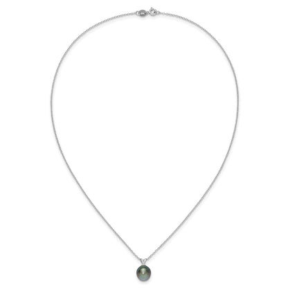 Sterling Silver Rhodium-plated 9-10mm Black Teardrop Tahitian Saltwater Cultured Pearl 17 inch Necklace