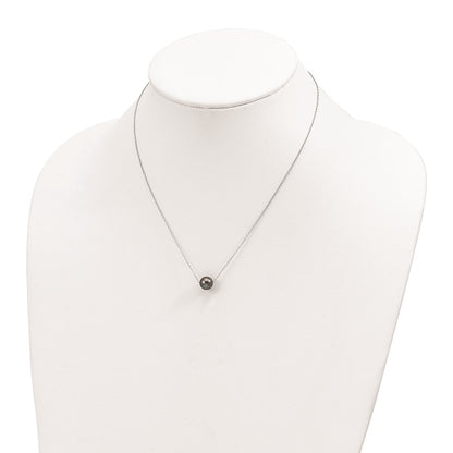 Sterling Silver Rhodium-plated 8-9mm Black Semi-Round Tahitian Saltwater Cultured Pearl 17 inch Necklace