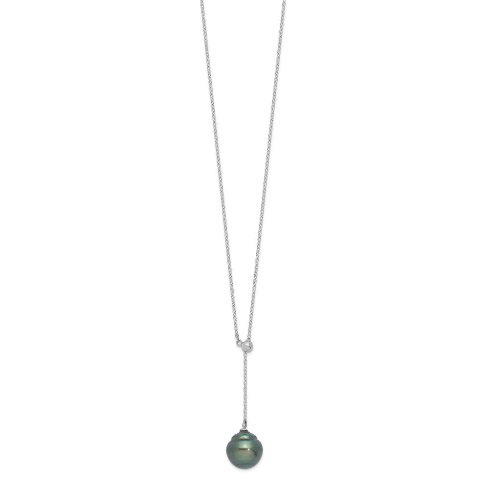 Sterling Silver Rhodium-plated 9-10mm Black Baroque Tahitian Saltwater Cultured Pearl 18 inch Necklace