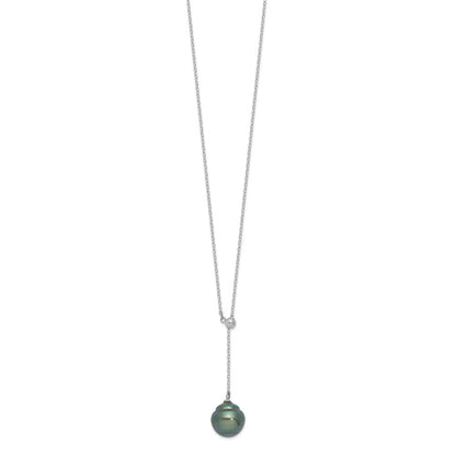 Sterling Silver Rhodium-plated 9-10mm Black Baroque Tahitian Saltwater Cultured Pearl 18 inch Necklace