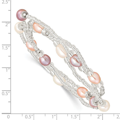 6-8mm White, Pink and Purple Rice Freshwater Cultured Pearl and Glass Bead Stretch 3-Bracelet Set