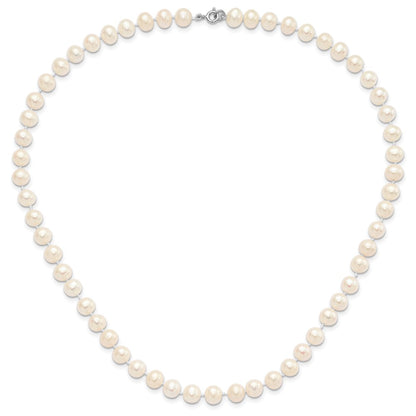 Sterling Silver Rhodium-plated 7-8mm White Near-Round Freshwater Cultured Pearl 18 inch Necklace, Stretch Bracelet and Button Post Earrings Set