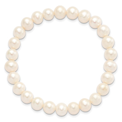Sterling Silver Rhodium-plated 7-8mm White Near-Round Freshwater Cultured Pearl 18 inch Necklace, Stretch Bracelet and Button Post Earrings Set