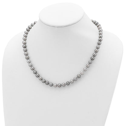 Sterling Silver Rhodium-plated 7-8mm Grey Near-Round Freshwater Cultured Pearl 18 inch Necklace, Stretch Bracelet and Button Post Earrings Set