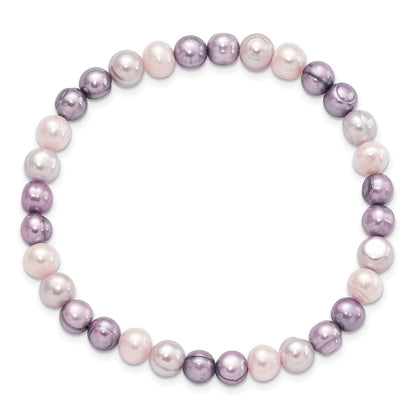 6-7mm White/Lavender/Grey Semi-Round Freshwater Cultured Pearl Stretch Bracelet