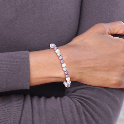 6-7mm White/Lavender/Grey Semi-Round Freshwater Cultured Pearl Stretch Bracelet