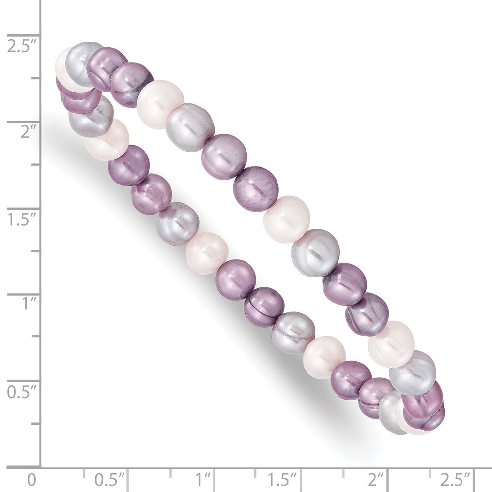 6-7mm White, Lavender and Grey Semi-Round Freshwater Cultured Pearl Stretch Bracelet
