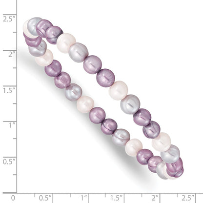 6-7mm White/Lavender/Grey Semi-Round Freshwater Cultured Pearl Stretch Bracelet
