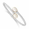 Sterling Silver Rhodium-plated 8-9mm White Rice Freshwater Cultured Pearl Hinged Bangle