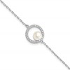 Sterling Silver Rhodium-plated 6-7mm White Button Freshwater Cultured Pearl and CZ 6.5 inch  with 1.25 inch Extension Bracelet