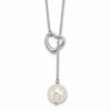 Sterling Silver Rhodium-plated 10-11mm White Round Imitation Shell Pearl Heart 18 inch Necklace
