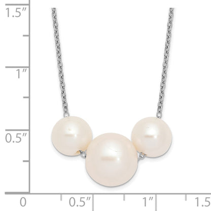 Sterling Silver Rhodium-plated 8-10mm White Near-Round Freshwater Cultured Pearl 17 inch Necklace