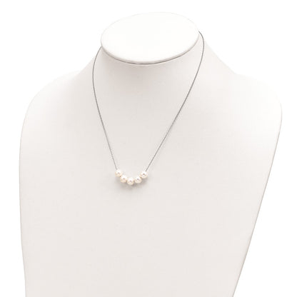 Sterling Silver Rhodium-plated 7-8mm White Near-Round Freshwater Cultured Pearl 17 inch Necklace