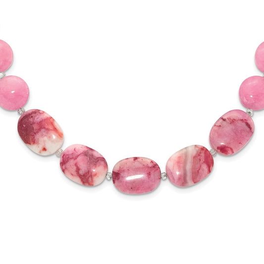 "Sterling Silver Pink Agate, Pink/Jade/Rose Quartz/Crystal Necklace"