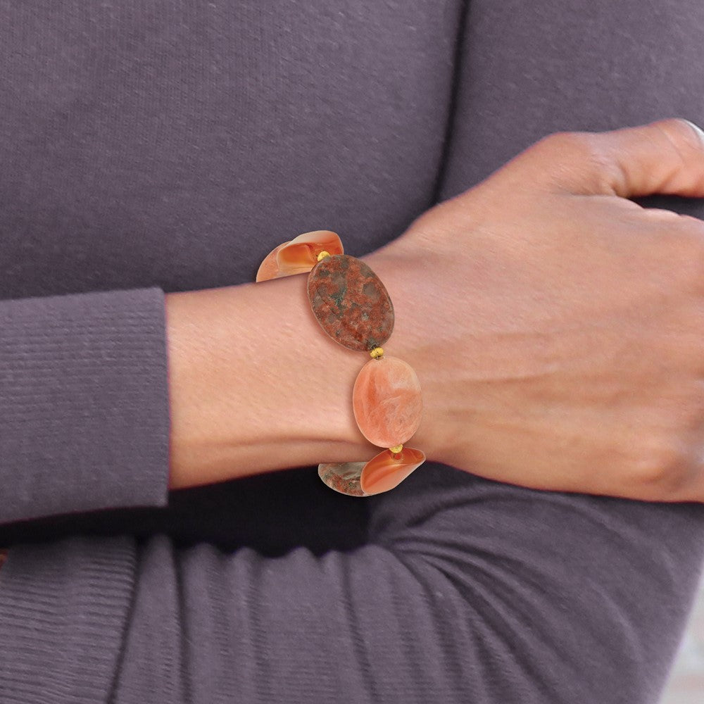 Sterling Silver Gold-plated Aventurine/Carnelian/Jasper 1in ext Bracelet
