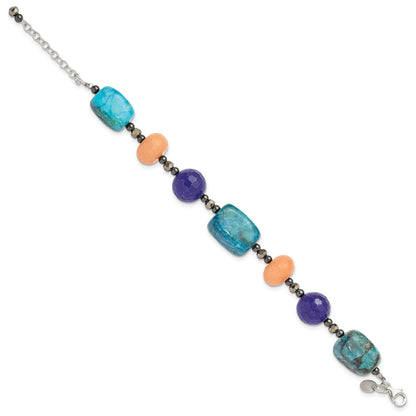 Sterling Silver Hematite,Agate,Jasper,Quartz,Crystal 1in ext Bracelet