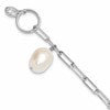 Sterling Silver Rhod-plated Paperclip CZ/FWC Pearl Toggle Bracelet