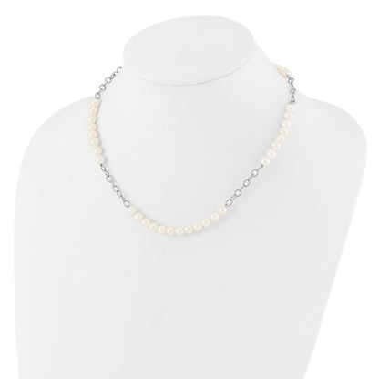 Sterling Silver Rhodium-plated 6-8mm White Near-Round Freshwater Cultured Pearl 18 inch Necklace and Post Earrings Set