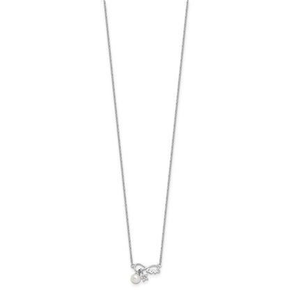 Sterling Silver RH-plated CZ 4mm FWC Pearl LOVE Infinity w/2in ext Necklace