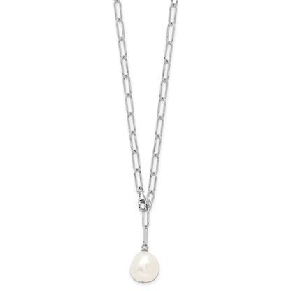 Sterling Silver Rhodium-plated 12-13mm Teardrop Freshwater Cultured Pearl Adjustable 24 inch Necklace