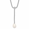 Sterling Silver Rhodium-plated 8-9mm Teardrop Freshwater Cultured Pearl and CZ Drop Dangle 18 inch Necklace