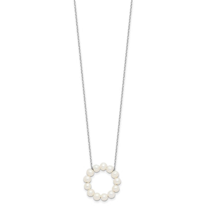 Sterling Silver Rhodium-plated 4-5mm White Near-Round Freshwater Cultured Pearl Circle 18 inch Necklace