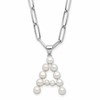 Sterling Silver Rhodium-plated 3-5.5mm White Button Freshwater Cultured Pearl LETTER A 18 inch Necklace