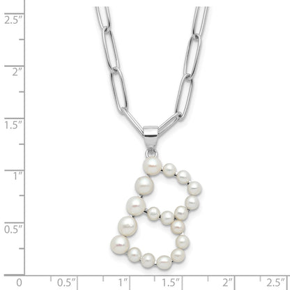 Sterling Silver Rhodium-plated 3-5.5mm White Button Freshwater Cultured Pearl LETTER B 18 inch Necklace