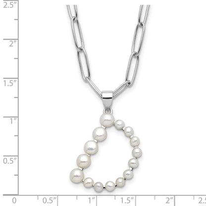 Sterling Silver Rhodium-plated 3-5.5mm White Button Freshwater Cultured Pearl LETTER D 18 inch Necklace