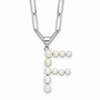 Sterling Silver Rhodium-plated 3-5.5mm White Button Freshwater Cultured Pearl LETTER F 18 inch Necklace