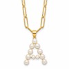 Sterling Silver Gold-plated 3-5.5mm White Button Freshwater Cultured Pearl LETTER A 18 inch Necklace