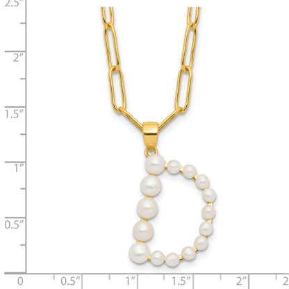 Sterling Silver Gold-plated 3-5.5mm White Button Freshwater Cultured Pearl LETTER D 18 inch Necklace