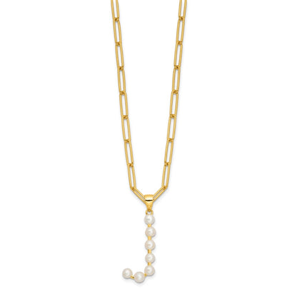 Sterling Silver Gold-plated 3-5.5mm White Button Freshwater Cultured Pearl LETTER J 18 inch Necklace