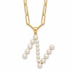 Sterling Silver Gold-plated 3-5.5mm White Button Freshwater Cultured Pearl LETTER N 18 inch Necklace