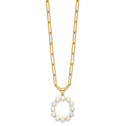 Sterling Silver Gold-plated 3-5.5mm White Button Freshwater Cultured Pearl LETTER O 18 inch Necklace
