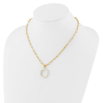 Sterling Silver Gold-plated 3-5.5mm White Button Freshwater Cultured Pearl LETTER O 18 inch Necklace