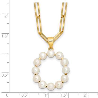 Sterling Silver Gold-plated 3-5.5mm White Button Freshwater Cultured Pearl LETTER O 18 inch Necklace
