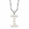 Sterling Silver Rhodium-plated 3-5.5mm White Button Freshwater Cultured Pearl LETTER I 18 inch Necklace