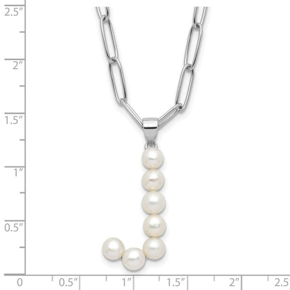 Sterling Silver Rhodium-plated 3-5.5mm White Button Freshwater Cultured Pearl LETTER J 18 inch Necklace