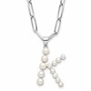 Sterling Silver Rhodium-plated 3-5.5mm White Button Freshwater Cultured Pearl LETTER K 18 inch Necklace