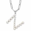 Sterling Silver Rhodium-plated 3-5.5mm White Button Freshwater Cultured Pearl LETTER N 18 inch Necklace