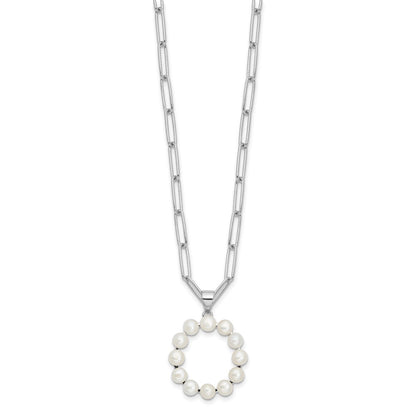 Sterling Silver Rhodium-plated 3-5.5mm White Button Freshwater Cultured Pearl LETTER O 18 inch Necklace
