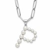 Sterling Silver Rhodium-plated 3-5.5mm White Button Freshwater Cultured Pearl LETTER P 18 inch Necklace
