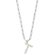 Sterling Silver Rhodium-plated 3-5.5mm White Button Freshwater Cultured Pearl LETTER T 18 inch Necklace