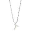 Sterling Silver Rhodium-plated 3-5.5mm White Button Freshwater Cultured Pearl LETTER T 18 inch Necklace