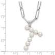 Sterling Silver Rhodium-plated 3-5.5mm White Button Freshwater Cultured Pearl LETTER T 18 inch Necklace