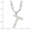 Sterling Silver Rhodium-plated 3-5.5mm White Button Freshwater Cultured Pearl LETTER T 18 inch Necklace