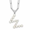 Sterling Silver Rhodium-plated 3-5.5mm White Button Freshwater Cultured Pearl LETTER W 18 inch Necklace