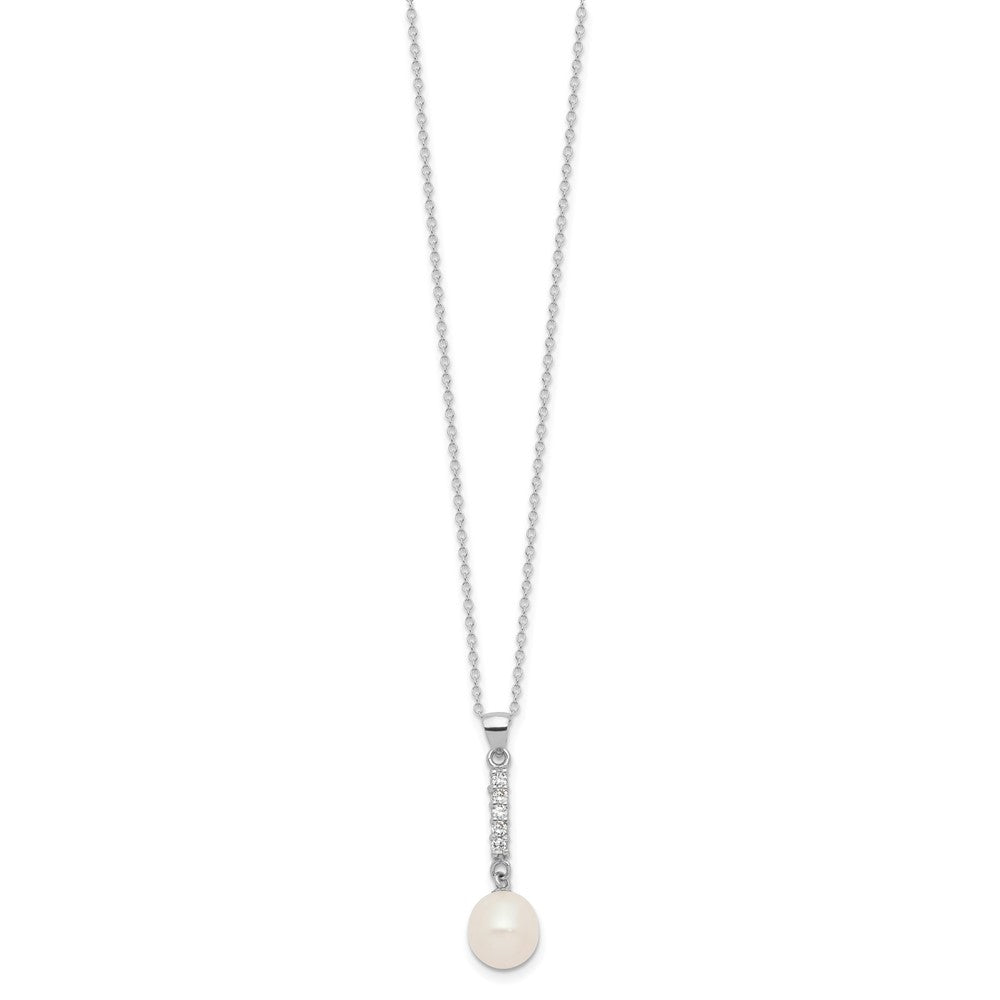 Sterling Silver Rhodium-plated Teardrop Freshwater Cultured Pearl and CZ 17 inch Necklace and Post Earrings Set