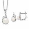 Sterling Silver Rhodium-plated 6-9mm White Button Freshwater Cultured Pearl and CZ 17 inch Necklace and Leverback Earrings Set